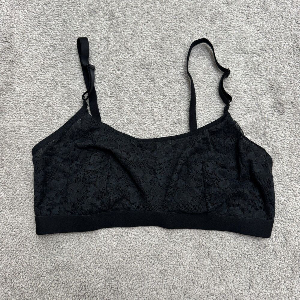 Auden Floral Lace Lightly Lined Scoop Neck Wireless Bralette Bra Womens L Black